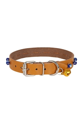 Cattie Boncuklu Deri Kedi Boyun Tasması Xl 1.5x28-32CM Camel