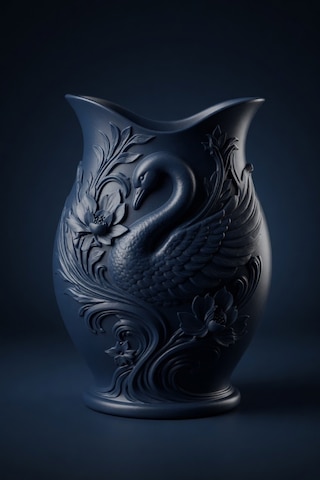 Kuğu Desenli Dekoratif Vazo 15 Cm 3d Baskılı Mat Dokulu Şık Masa Ve Raf Dekoru Lacivert