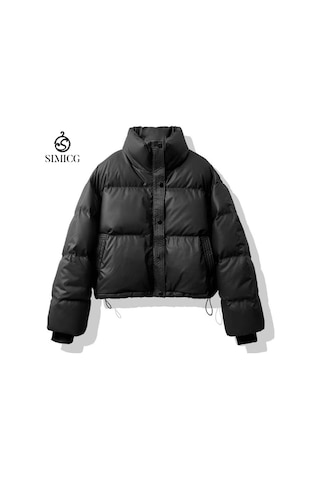 Yeni Kışlık Yıkanmayan Deri Kısa Kalınlaştırılmış Kadın Pamuklu Mont Siyah