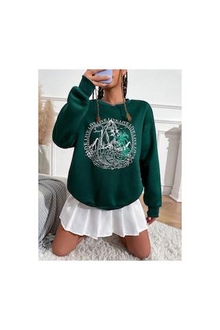 Tarzsokak Haki Live Özel Renkli Oversize Bisiklet Yaka Pamuklu Sweatshirt Haki