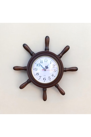 Eskitme Ahşap Gemici Dümen Duvar Salon Ofis Saati Çap 38 Cm Eskitme
