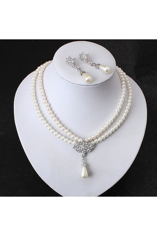 Vkemall Gelin Takı Seti: Damla Perl Yüzük Ve Küpe, Allüminyum Malzeme, Zengin Stilde Gelinlik Aksesuarı, Eleganlığa Doğru Gümüş