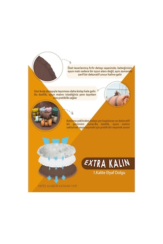 Mordesign Bebek/çocuk Oyun Halısı, Yenidoğan Emekleme Pedi, Aktivite Matı, Çok Amaçlı Minder, Kampçı Serisi 110 X 110 Acı Kahve