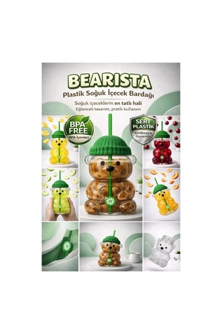 Bearista Plastik Soğuk İçecek Bardağı Kullanım Keyif Çok Renkli