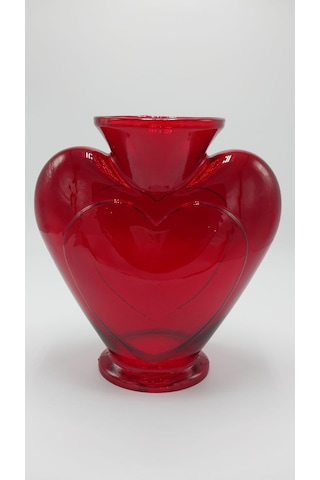 El Yapımı Cam Kalp Vazo Kırmızı Renk 23cm