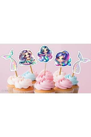 15 Adet Deniz Kızı Mermaid Doğum Günü Süsü Pasta Kürdanı 5-6cm