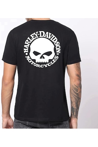 Harley Davidson Bad Skull Tasarım Motorcu Tişörtü Beyaz