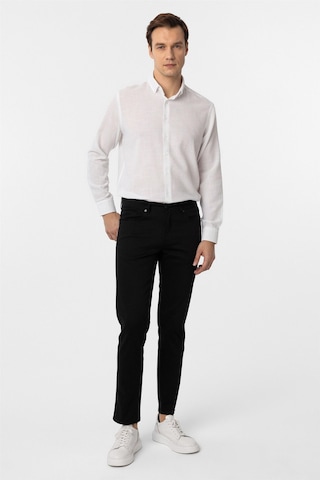 Süvari Siyah Slim Fit 5 Cep Kalıp Armürlü Kanvas Pantolon-35421 Siyah