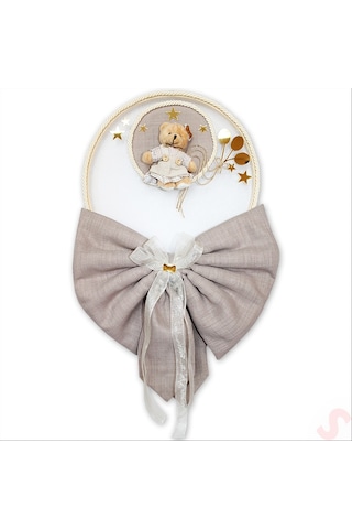 Kasnaklı Fiyonk Ve Ayıcıklı 30cm Kapı Süsü - Toprak Çok Renkli