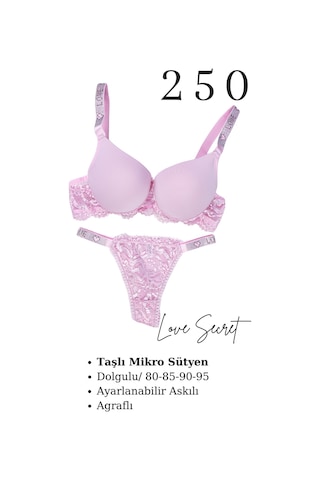 Murays Kadın 2 Li Taşlı Sütyen Takım Gri/pembe