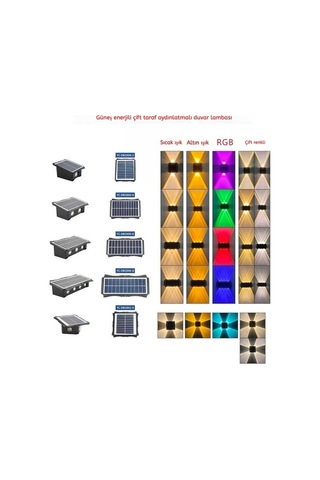 Opulentliving Çift Taraflı Güneş Enerjili Duvar Lambası - 6 Işın Rgb, Su Geçirmez Bahçe, Dış Mekan, Peyzaj İçin RGB