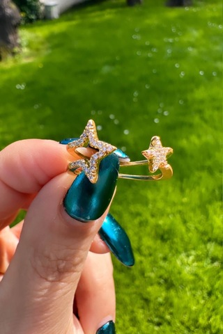 Çift Yıldız Ayarlanabilir Gold Yüzük