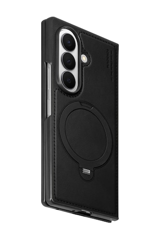 Samsung Galaxy Uyumlu Z Fold 8 Ultra Kılıf Ring M-safe Şarj Özellikli High Pu Deri Hdd Hbc-386 Skafta Case Siyah