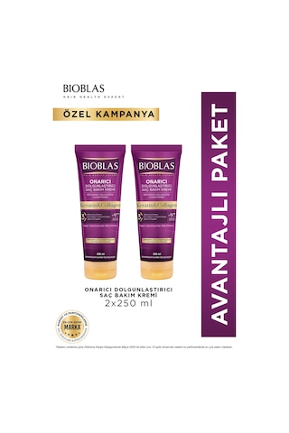 Keratin & Kolajen Onarıcı Dolgunlaştırıcı Saç Bakım Kremi 2 X 250 Ml İnce Ve Yıpranmış Saçlar