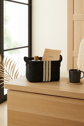 Ocean Home Textile Çizgili Siyah Renk Jüt Sepet 24 x 17 x 14 cm