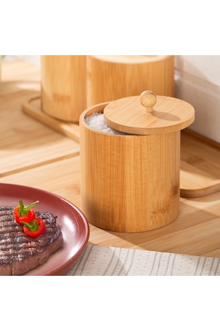 Porsima Pbt-604 Bambu Çok Amaçlı Standlı Saklama Kabı Organizer 4 Parça Baharat Seti Bambu