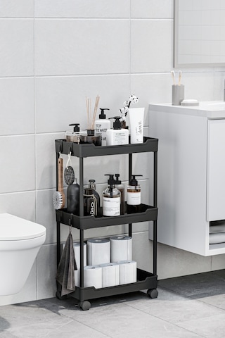 Siyah 3 Katlı Tekerlekli Düzenleyici Mutfak Ve Banyo Rafı Vesken