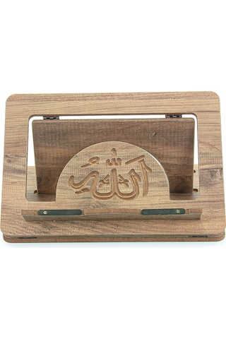 Masaüstü Kademeli Ayarlanabilir Allah Yazılı Sayfa Tutucu Aparatlı Ahşap Rahle, Katlanabilir Tablet Standı