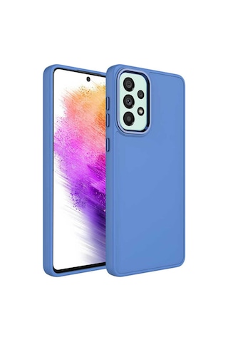 Galaxy Uyumlu A52 Kılıf Metal Çerçeve Ve Buton Tasarımlı Silikon Zore Luna Kapak Lavendery Gray
