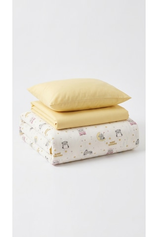 %100 Pamuklu Sweet Dreams Sevimli Koala Desenli 3 Parça Bebek Nevresim Takımı - Sarı 3'lü Bebek Uyku Seti Beyaz - Sarı