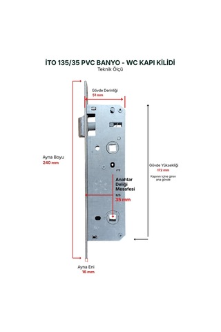 İto Kilit 135/35 Gömme PVC Banyo & WC Kilidi -