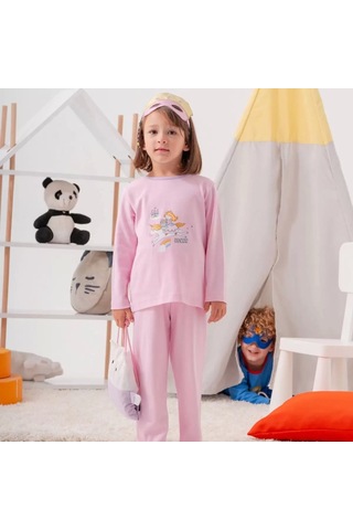 Unicorn Desenli Çanta Ve Maskeli % 100 Pamuk Kız Çocuk Pijama Takımı Pembe