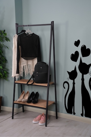 Yeşim 2 Raflı Metal Giysi Askılık Siyah