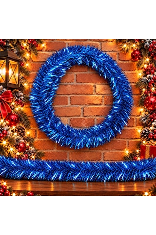 5 Metre Mavi Garland Mavi Çam Dalı 6 Cm Çap Mavi Yılbaşı Garlandı Parlak Metalik Dekor İnce Garland