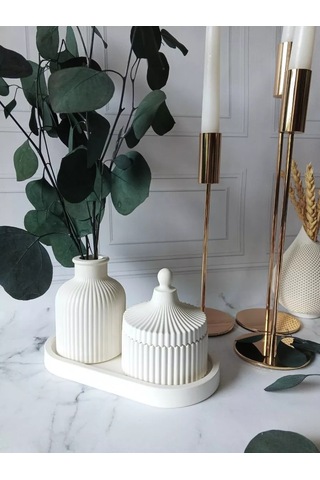 Cre Art Kuru Çiçek Vazosu Dekoratif Alçı Set Ev İçin 154612536 Beyaz