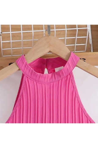 7-12y Kızlar Büyük Kız Takım Elbise Çocuk Yaz Yeni Moda Askılı Boyun Yelek Üst Dalga Şerit Pantolon 2 Adet Turuncu