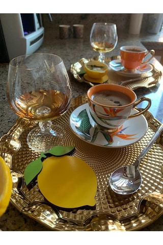 Limon Motifli Kahve Sunumluk Limon Tatlısı Sunumluğu Altlığı 6'lı Sarı