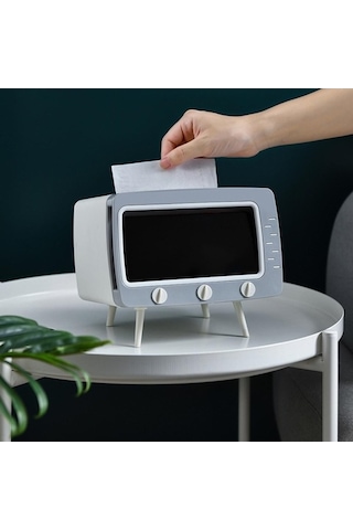 Createtech Sarı 2'si 1 Arada Doku Kutusu Ofis Masası Kutusu Telefon Standı Yaratıcı Tv Görünümü