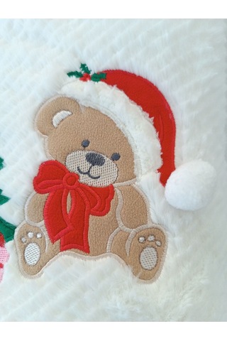 Kışlık Bebek Battaniyesi & Kundağı - Çam Ağacı & Ayıcık Işlemeli Hastane Çıkışı - Yeni Yıla Özel Ekru