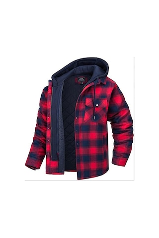 Edwardest Erkek Kareli Uzun Kollu Oversized Kapüşonlu Ceket Kırmızı