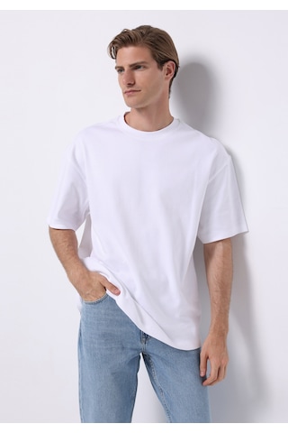 Colins Oversize Fit Yuvarlak Yaka Düz Erkek Beyaz Kısa Kol Tişört Cl1076602 Q1.v1 Wht Beyaz