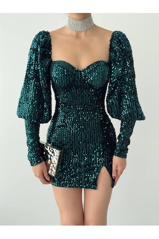 S-pazarım Nico Pul Payet Elbise Yeşil