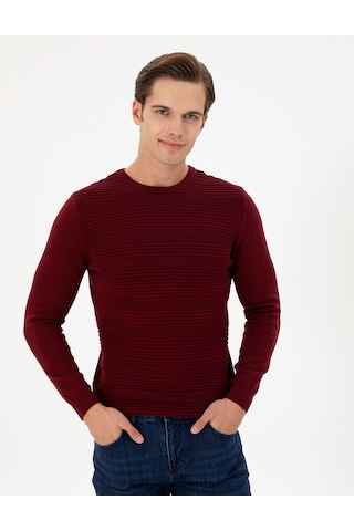 U.S. Polo Assn. Erkek Slim Fit Bisiklet Yaka Bordo Kazak 50297064-VR014