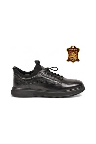 Komcero Kauçuk Tabanlı Bağcıklı Sneaker Siyah Hakiki Deri Erkek Casual Ayakkabı 5k1232-2297