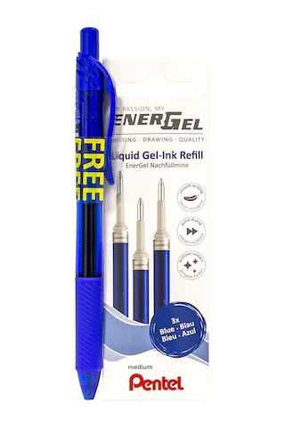 Pentel Roller Kalem Energel 0.7 Mavi +3 Lü Refil