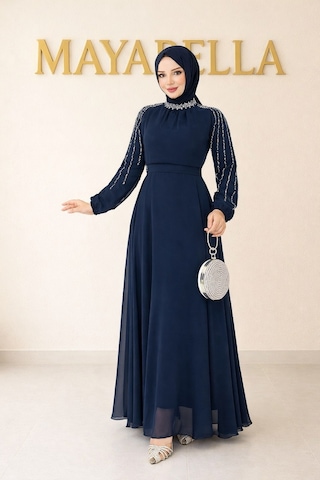 Mayabella İşlemeli Abiye Tesettür 20251311-mb3 Lacivert
