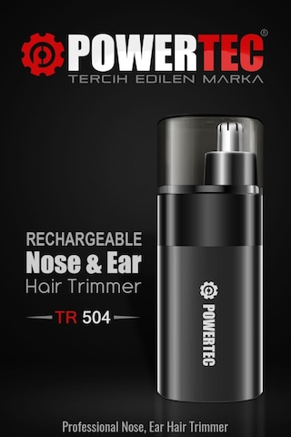 Powertec TR-504 Profesyonel Şarjlı Burun & Kulak Kılı Tıraş Makinesi 9600 Rpm 2 Saat Siyah