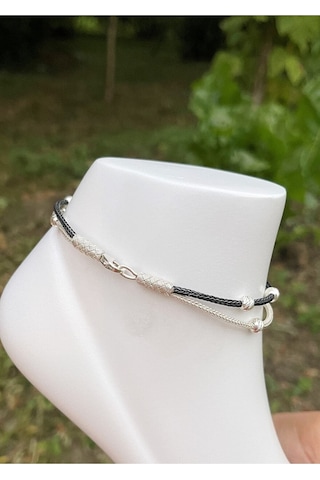 Gümüş Kazaziye Dorika Detaylı Halhal 02 Hal02sb Siyah - Gümüş