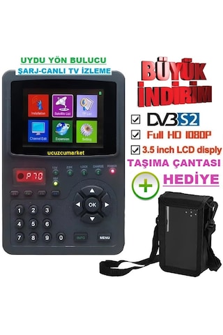 Dijital Uydu Yön Bulucu 3.5'' Inç Ekranlı Görüntülü Canlı Yayın Izleme-şarjlı-taşıma Çantalı