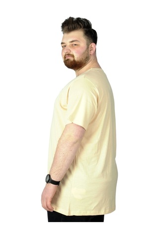 Mode Xl Büyük Beden T-Shirt Baskılı Renovate 22157 Bej 001