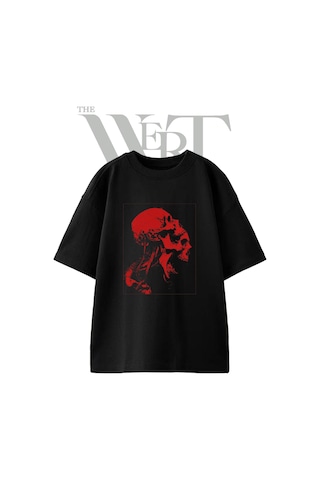 Thewert Kafatasi Anatomi Tasarım Baskılı Ünisex Siyah Oversize T-shirt
