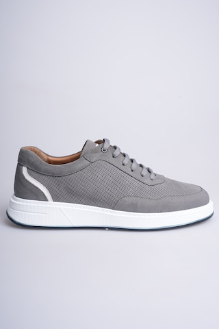 Fame Step Hakiki Deri Erkek Sneaker Ayakkabı Delikli Nefes Alan Günlük Rahat Spor Ayakkabı Lucca Gri