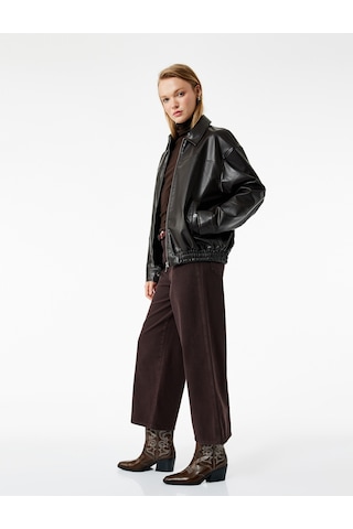 Koton Pamuklu Geniş Paça Kemerli Crop Pantolon - Wide Leg Jeans Kahverengi 7wal40008mw Kahve