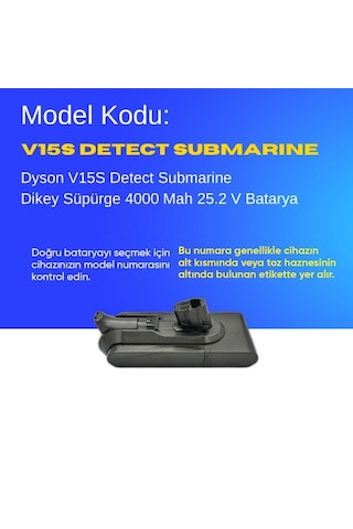 Dyson V15s Detect Submarine 4000 Mah Süpürge Batarya Yüksek Kapasiteli, Güçlü Ve Dayanıklı Yedek Pil Uzun Ömürlü Li-ıon Batarya