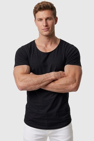Deepsea Erkek Siyah Geniş Yaka Likralı Tişört Oval Yaka Slim Fit Eteği Oval Açık Yaka T-shirt 1801199 Siyah