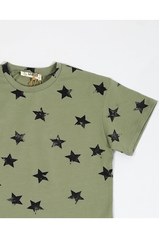 Luess Baskılı Oversize Kısa Kol Erkek Çocuk T-shirt Yeşil